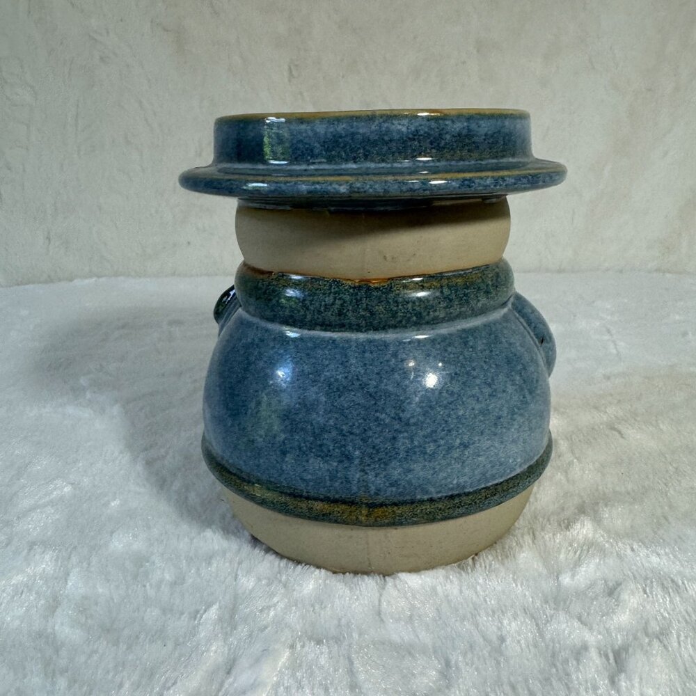 Kohl's Snowman Holiday Pillar Candle Holder Blue Hat Clothes Ceramic - Picture 4 of 6